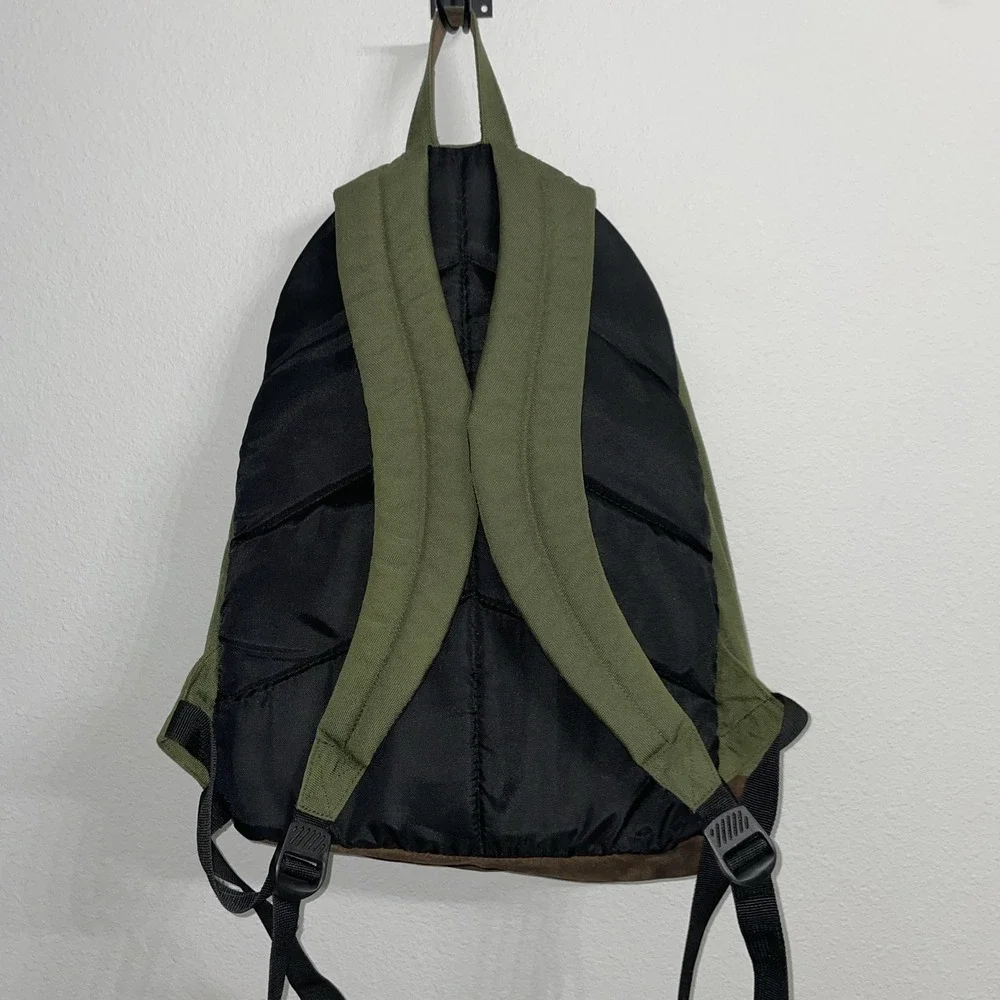 Vintage Eddie Bauer Suede Bottom‎ Backpack Green Travel Camping School Hiking